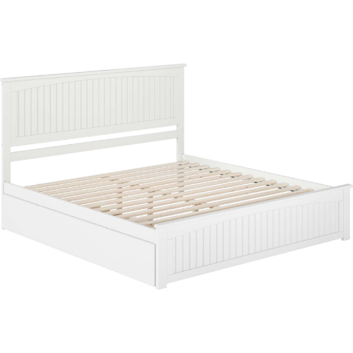 Nantucket King Platform Bed with Footboard, Twin XL Trundle & Charging in White