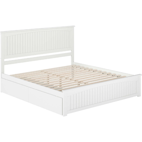Nantucket King Platform Bed with Footboard, 2 Drawers & Charging in White
