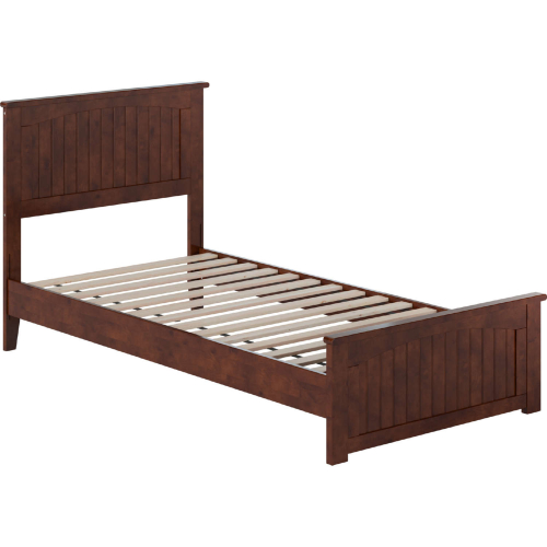 Naples Twin XL Low Profile Platform Bed & Matching Footboard in Walnut Finish Wood