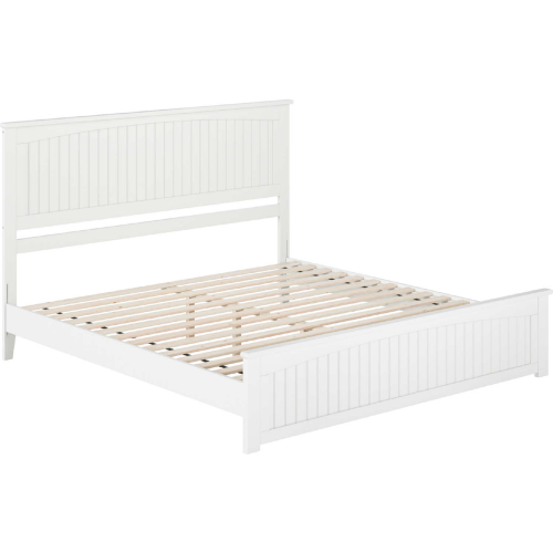 Naples King Low Profile Platform Bed & Matching Footboard in White Finish Wood