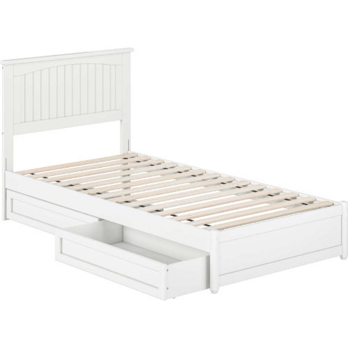 Malta Twin XL Platform Bed with Panel Footboard, Drawers & Charging in White