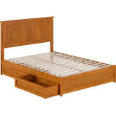 Malta Full Platform Bed with Panel Footboard, Drawers & Charging in Light Toffee
