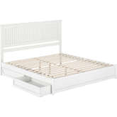 Malta King Platform Bed with Panel Footboard, Drawers & Charging in White