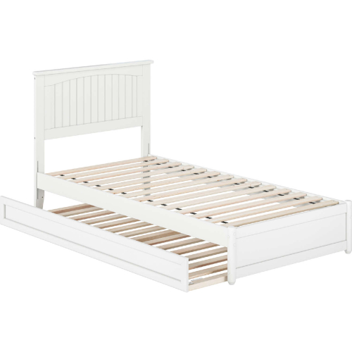 Malta Twin XL Platform Bed with Panel Footboard, Twin XL Trundle & Charging in White