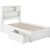 Newport Twin XL Bed with Flat Panel Footboard & 2 Under Bed Drawers in White