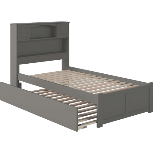 Newport Twin Platform Bed with Flat Panel Footboard & Trundle in Atlantic Grey