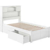 Newport Bookcase Bed Twin w/ Flat Panel Footboard & Urban Bed Drawers in White