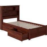 Newport Bookcase Bed Twin w/ Flat Panel Footboard & Urban Bed Drawers in Antique Walnut