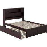 Newport Bookcase Full Bed with Flat Panel Footboard & Urban Trundle in Espresso