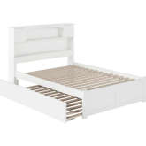 Newport Bookcase Full Bed with Flat Panel Footboard & Urban Trundle in White