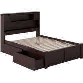 Newport Bookcase Full Bed w/ Flat Panel Footboard & 2 Urban Bed Drawers in Espresso