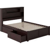 Newport Bookcase Full Bed with Flat Panel Footboard & 2 Urban Bed Drawers in Espresso