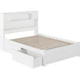 Newport Bookcase Full Bed w/ Flat Panel Footboard & 2 Urban Bed Drawers in White