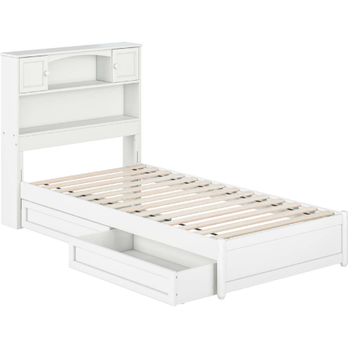 Hadley Twin XL Platform Bed with Panel Footboard, Drawers & Charging in White
