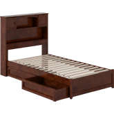 Hadley Twin Platform Bed with Panel Footboard, Drawers & Charging in Walnut Finish