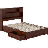 Hadley Full Platform Bed with Panel Footboard, Drawers & Charging in Walnut Finish