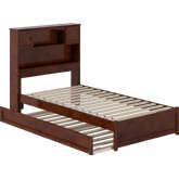 Hadley Twin Platform Bed with Panel Footboard, Twin Trundle & Charging in Walnut Finish