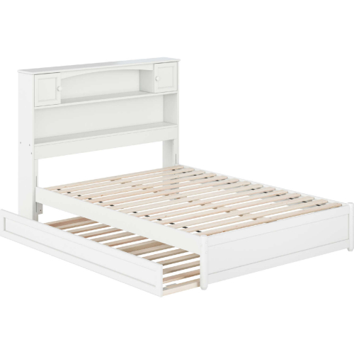 Hadley Full Platform Bed with Panel Footboard, Twin Trundle & Charging in White