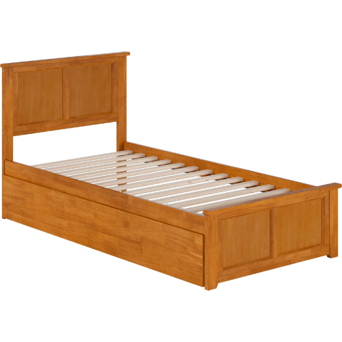 Madison Twin XL Platform Bed with Footboard & Twin XL Trundle in Light Toffee