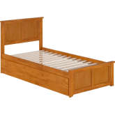 Madison Twin XL Platform Bed with Footboard & Twin XL Trundle in Light Toffee