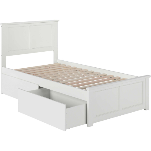 Madison Twin XL Bed with Matching Footboard & 2 Urban Bed Drawers in White