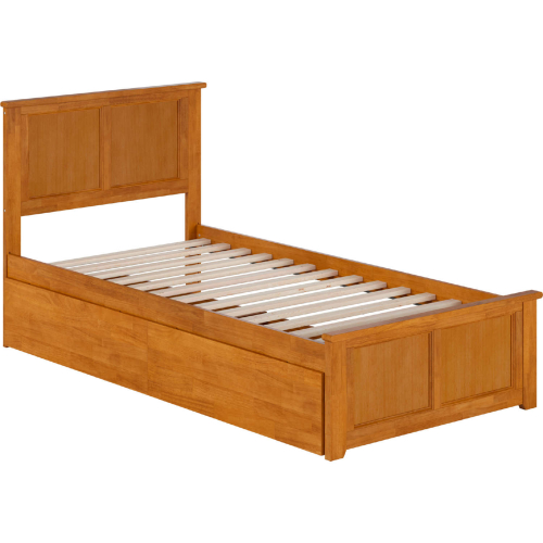 Madison Twin XL Platform Bed with Footboard & 2 Drawers in Light Toffee