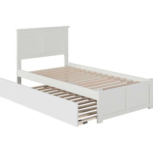 Madison Twin Bed with Flat Panel Footboard & Urban Trundle in White