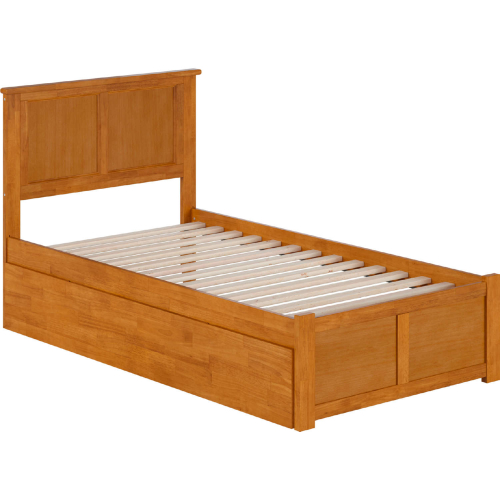 Madison Twin Platform Bed with Footboard & Twin Trundle in Light Toffee
