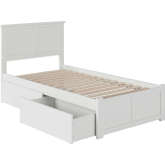 Madison Twin Bed w/ Flat Panel Footboard & 2 Urban Bed Drawers in White