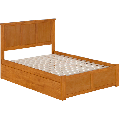 Madison Full Platform Bed with Footboard & Twin Trundle in Light Toffee