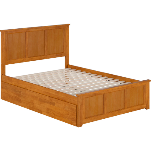 Madison Full Platform Bed with Footboard & Full Trundle in Light Toffee