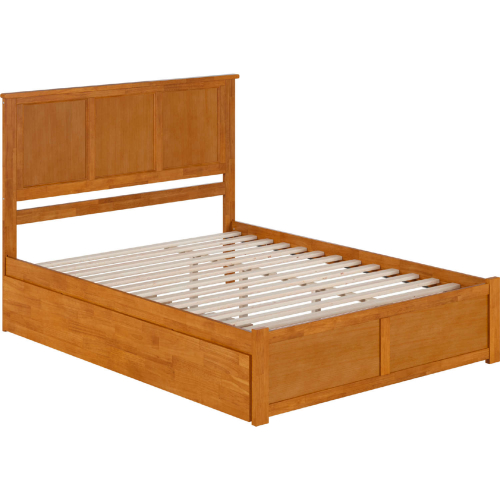 Madison Queen Platform Bed with Footboard & Twin XL Trundle in Light Toffee