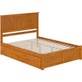 Madison Queen Platform Bed with Footboard & Twin XL Trundle in Light Toffee