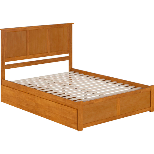 Madison Queen Platform Bed with Footboard & 2 Drawers in Light Toffee