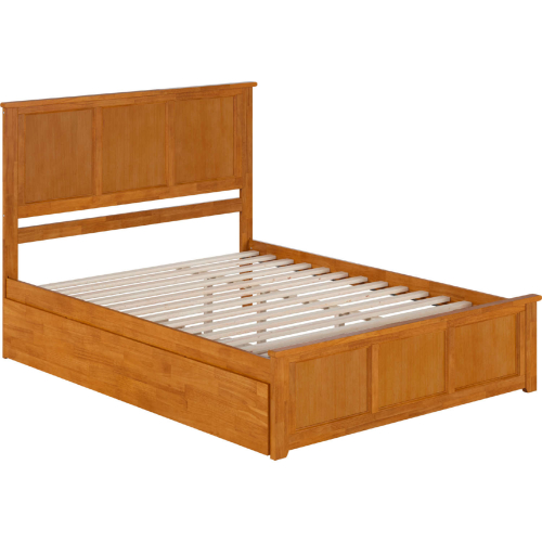 Madison Queen Platform Bed with Footboard & Twin XL Trundle in Light Toffee