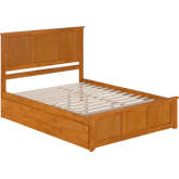 Madison Queen Platform Bed with Footboard & Twin XL Trundle in Light Toffee