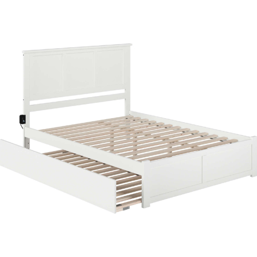 Madison King Platform Bed with Footboard & Twin XL Trundle in White Finish Wood