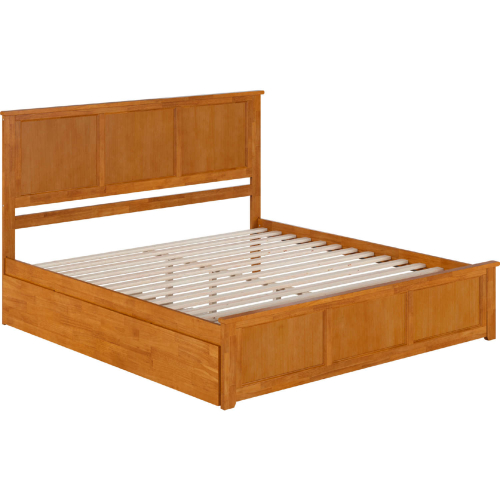 Madison King Platform Bed with Footboard, Twin XL Trundle & Charging in Light Toffee