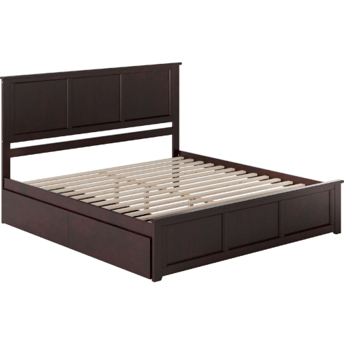Madison King Platform Bed with Footboard, 2 Drawers & Charging in Espresso
