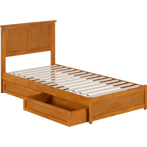 Felicity Twin XL Platform Bed with Panel Footboard, Drawers & Charging in Light Toffee
