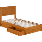 Felicity Twin XL Platform Bed with Panel Footboard, Drawers & Charging in Light Toffee