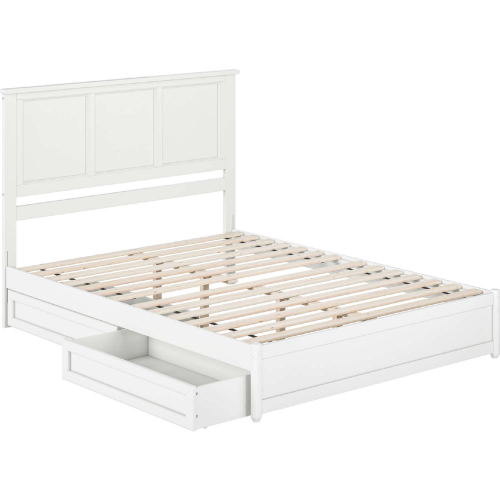 Felicity Queen Platform Bed with Panel Footboard, Drawers & Charging in White