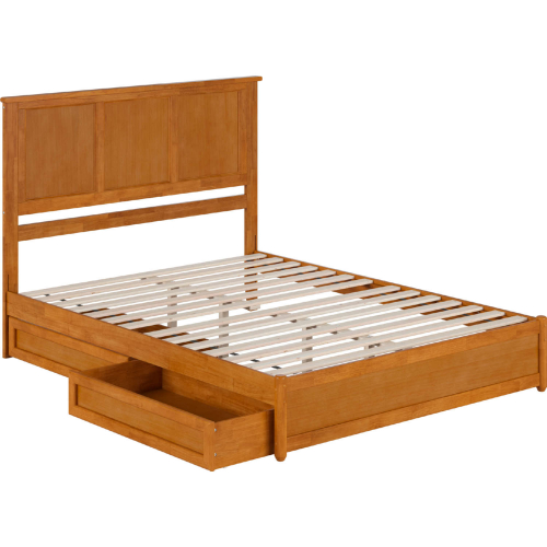 Felicity Queen Platform Bed with Panel Footboard, Drawers & Charging in Light Toffee