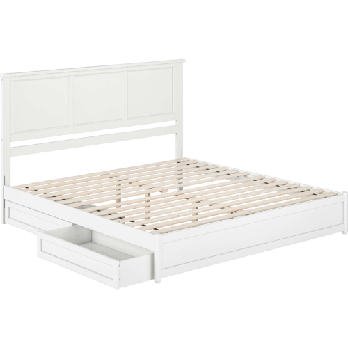 Felicity King Platform Bed with Panel Footboard, Drawers & Charging in White