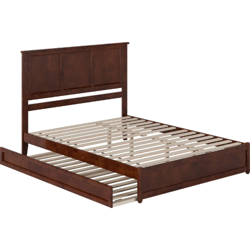 Felicity Queen Platform Bed with Panel Footboard, Twin XL Trundle & Charging in Walnut Finish