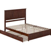 Felicity Queen Platform Bed with Panel Footboard, Twin XL Trundle & Charging in Walnut Finish