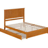 Felicity Queen Platform Bed with Panel Footboard, Twin XL Trundle & Charging in Light Toffee