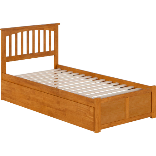 Mission Twin XL Platform Bed with Footboard, Twin XL Trundle & Charging in Light Toffee