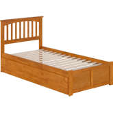 Mission Twin XL Platform Bed with Footboard, Twin XL Trundle & Charging in Light Toffee