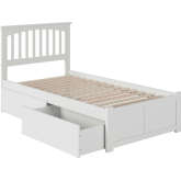 Mission Twin XL Bed with Flat Panel Footboard & 2 Bed Drawers in White